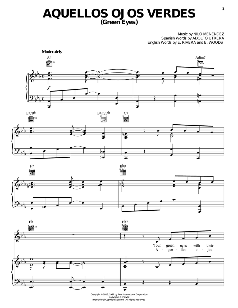 Aquellos Ojos Verdes (Green Eyes) Guitar scores gallery preview page 1