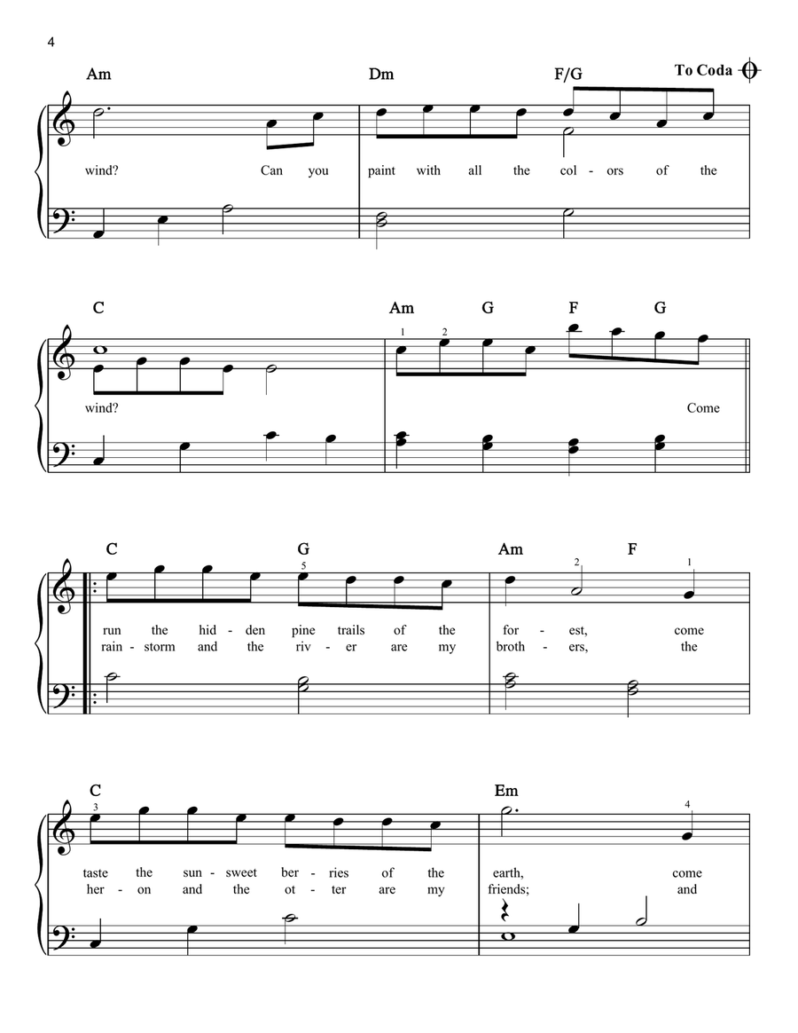 Colors Of The Wind (from Pocahontas) Easy Piano scores gallery preview page 4