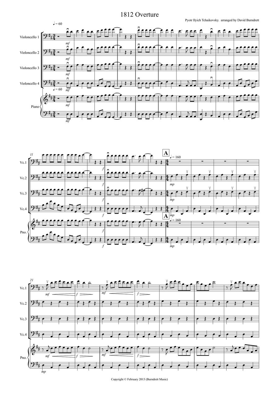 1812 Overture for Cello Quartet Cello Solo scores gallery preview page 1