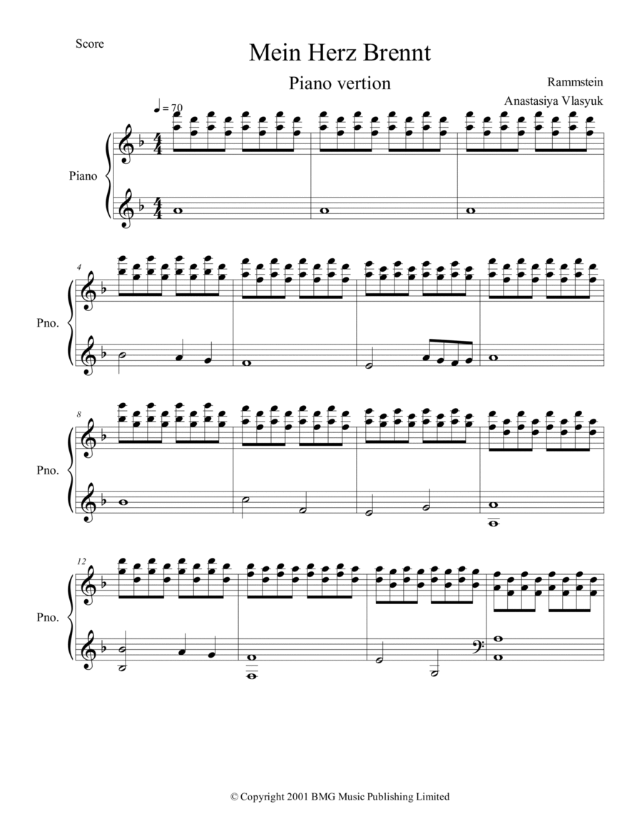 Mein Herz Brennt Piano Solo scores gallery preview page 1