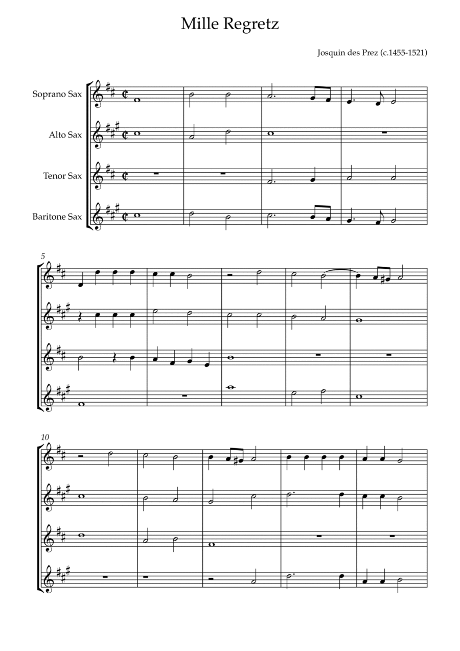 Mille Regretz Mille Regretz Saxophone Quartet scores gallery preview page 1