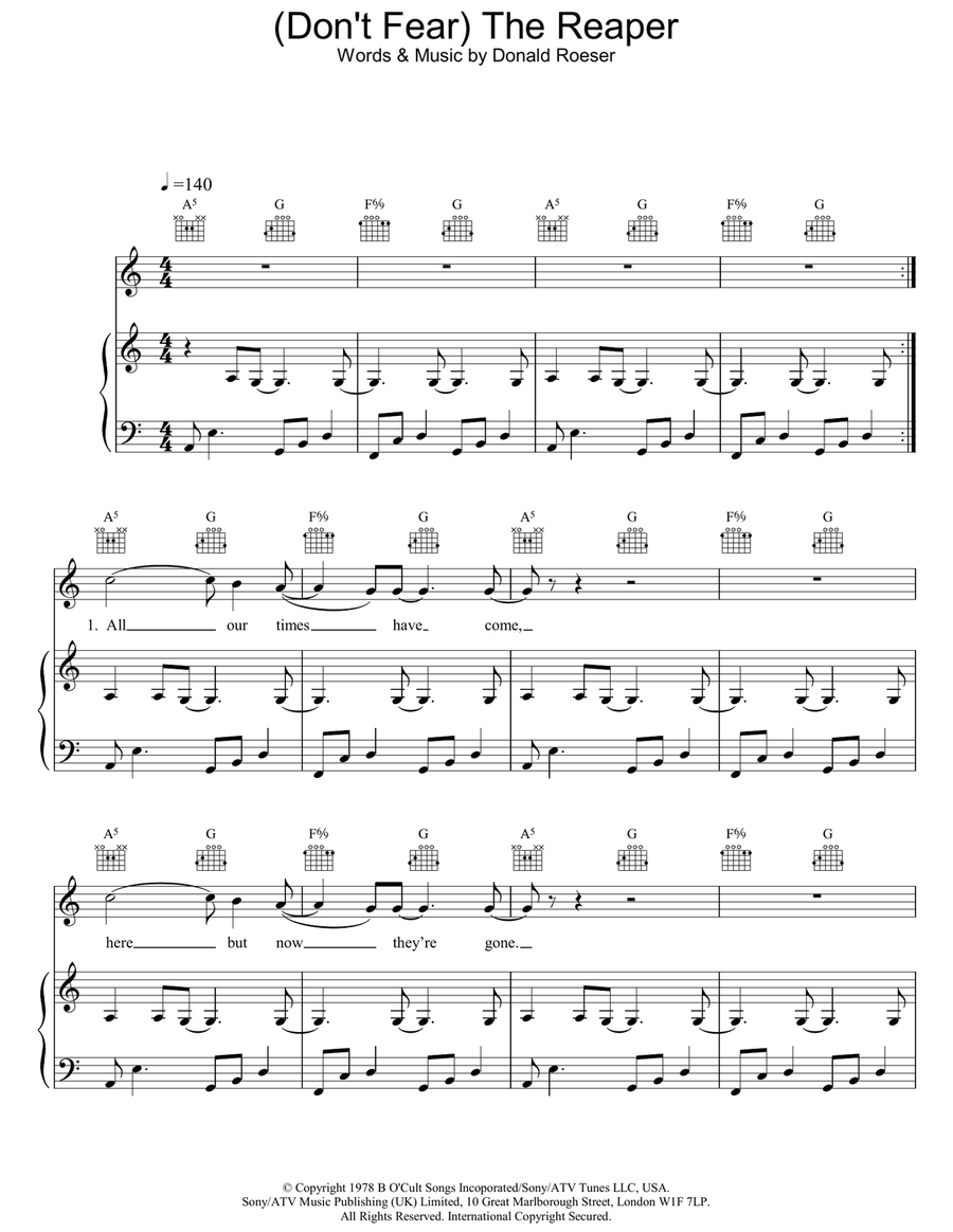 (Don't Fear) The Reaper Piano, Vocal, Guitar scores gallery preview page 1