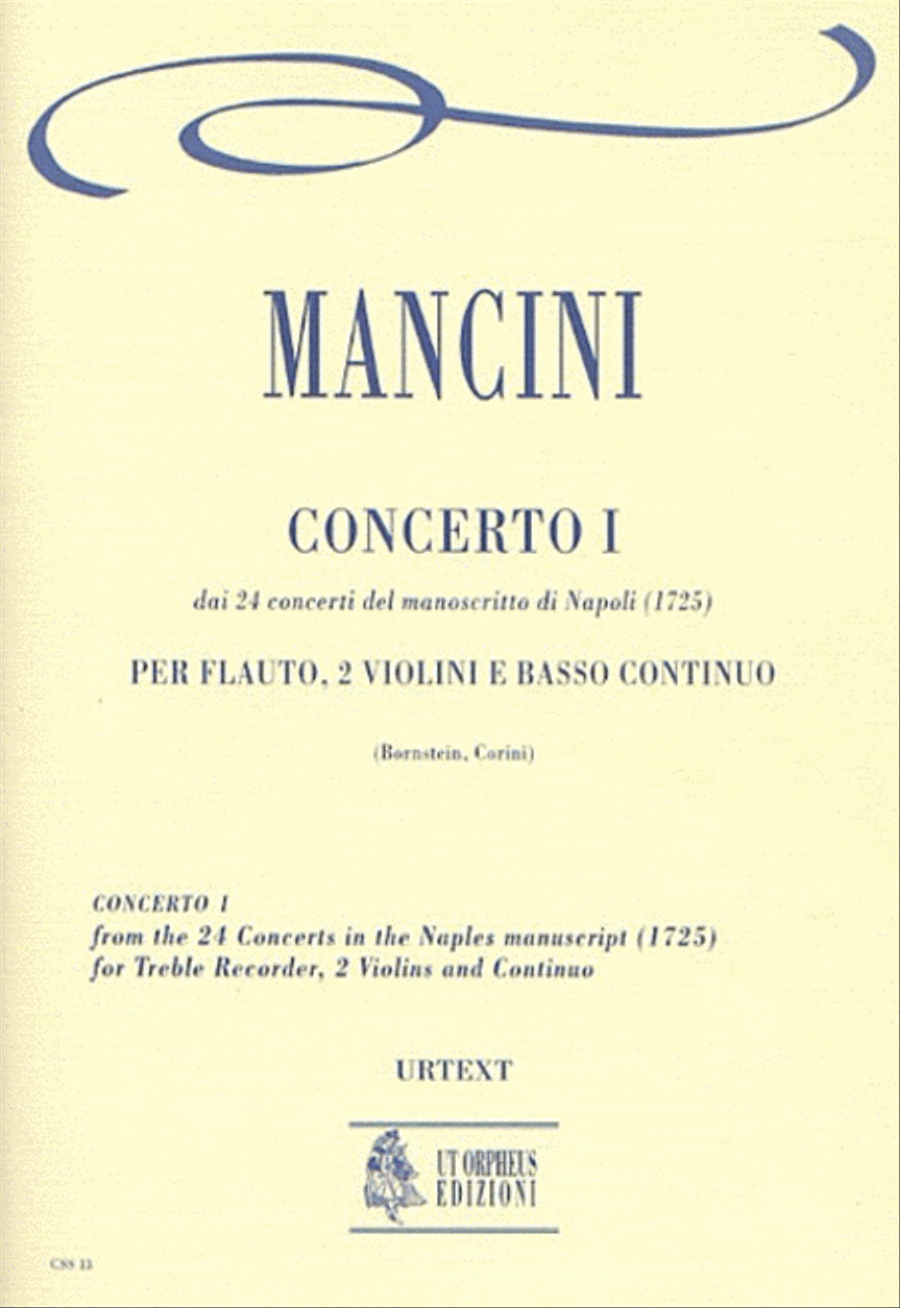 Concerto No. 1 from the 24 Concertos in the Naples manuscript (1725) for Treble Recorder (Flute), 2 Violins and Continuo Flute scores gallery preview page 1
