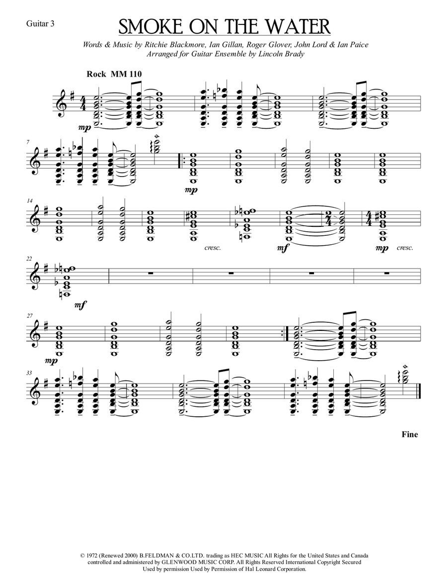 Smoke On The Water Guitar Ensemble scores gallery preview page 5