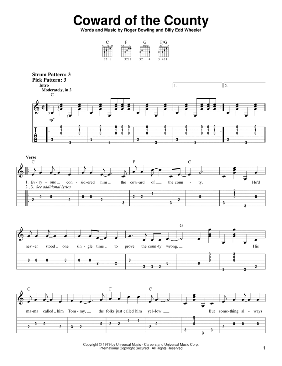 Coward Of The County Coward Of The County Acoustic Guitar scores gallery preview page 1