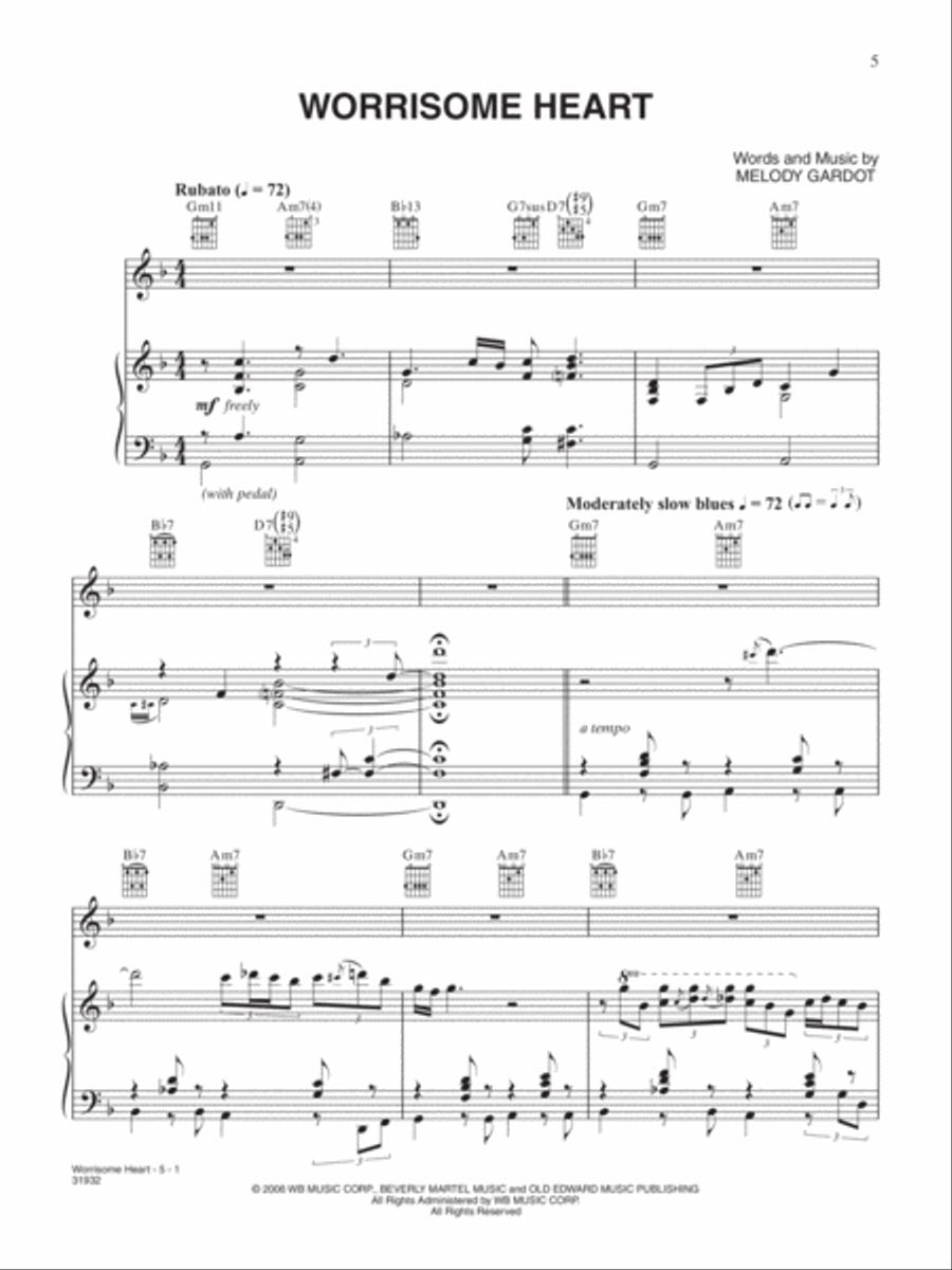 Worrisome Heart Worrisome Heart Piano, Vocal, Guitar scores gallery preview page 1
