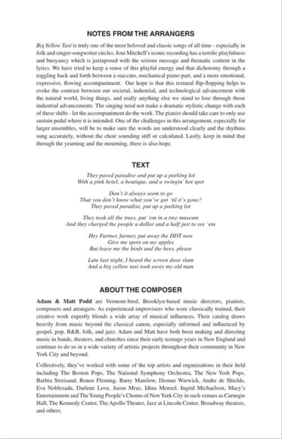Big Yellow Taxi 4-Part scores gallery preview page 3