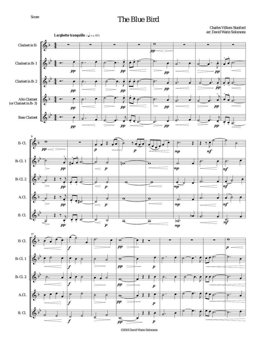 The Blue Bird for clarinet quintet Clarinet Quintet scores gallery preview page 1