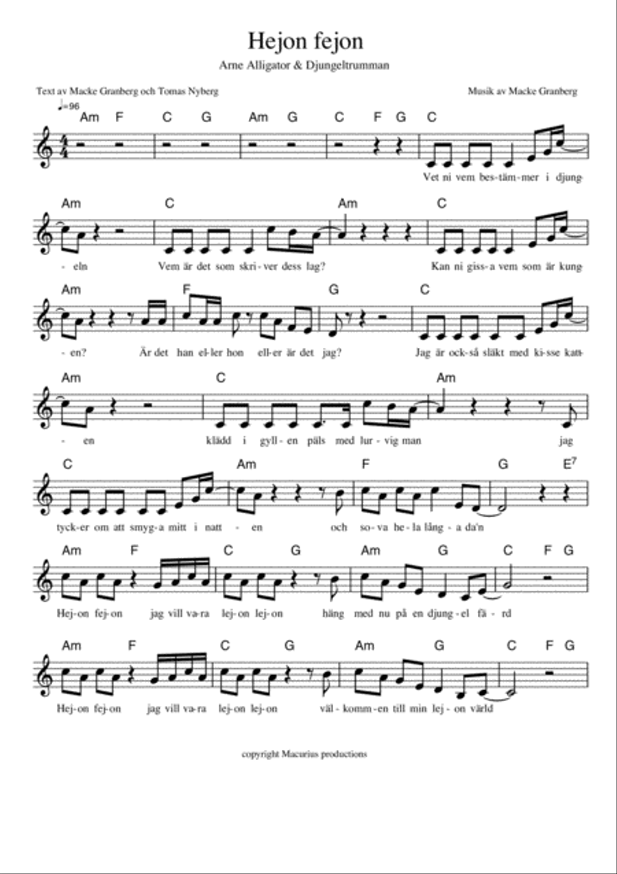 Hejon fejon - Arne Alligator & Djungeltrumman Voice scores gallery preview page 1