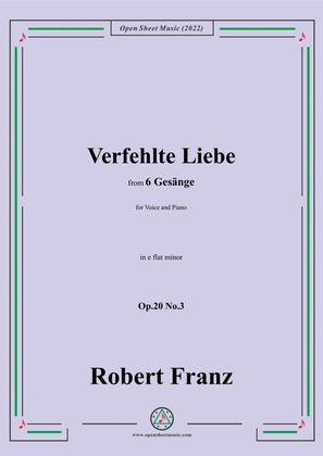 Book cover for Franz-Verfehlte Liebe,in e flat minor,for Voice and Piano