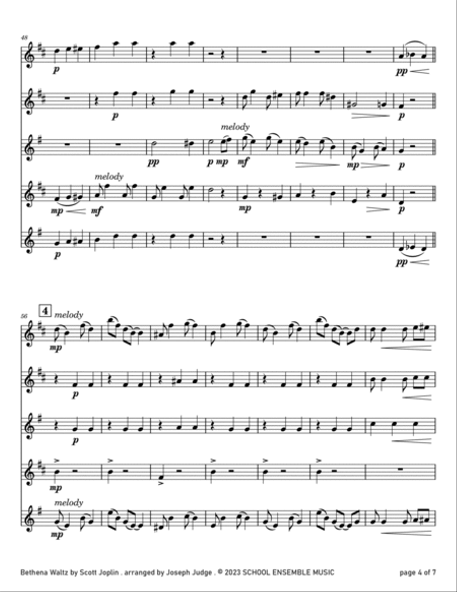 Bethena Waltz by Joplin for Saxophone Quartet in Schools Saxophone Quartet scores gallery preview page 4