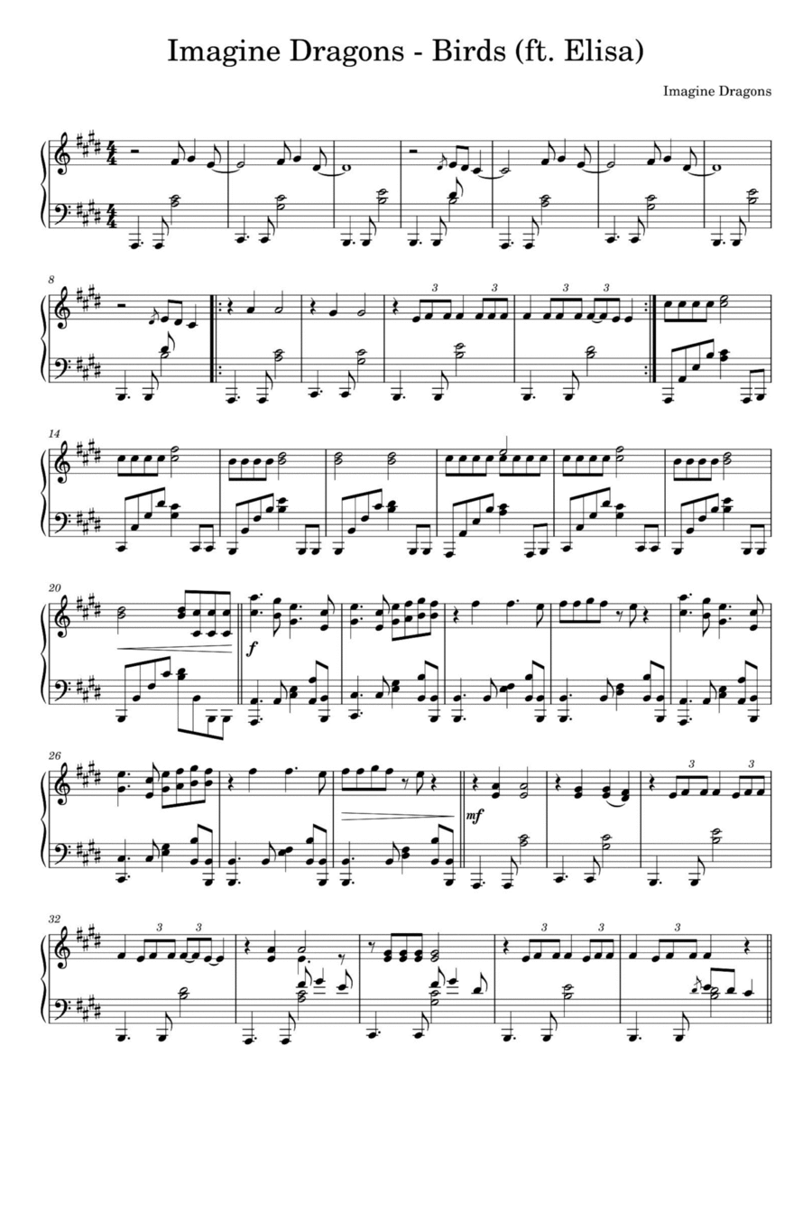 Birds Birds Piano Solo scores gallery preview page 1