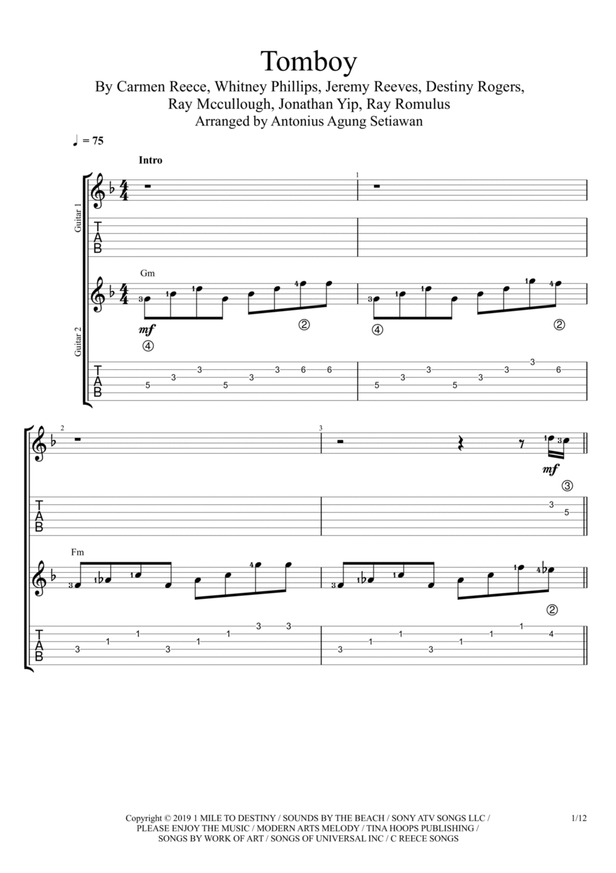 Tomboy Tomboy Guitar Tablature scores gallery preview page 1