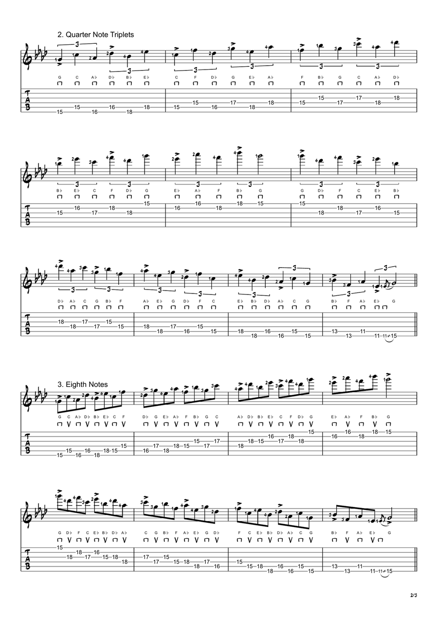 G Locrian Mode Exercises - Ascending and Descending in 4ths Acoustic Guitar scores gallery preview page 2