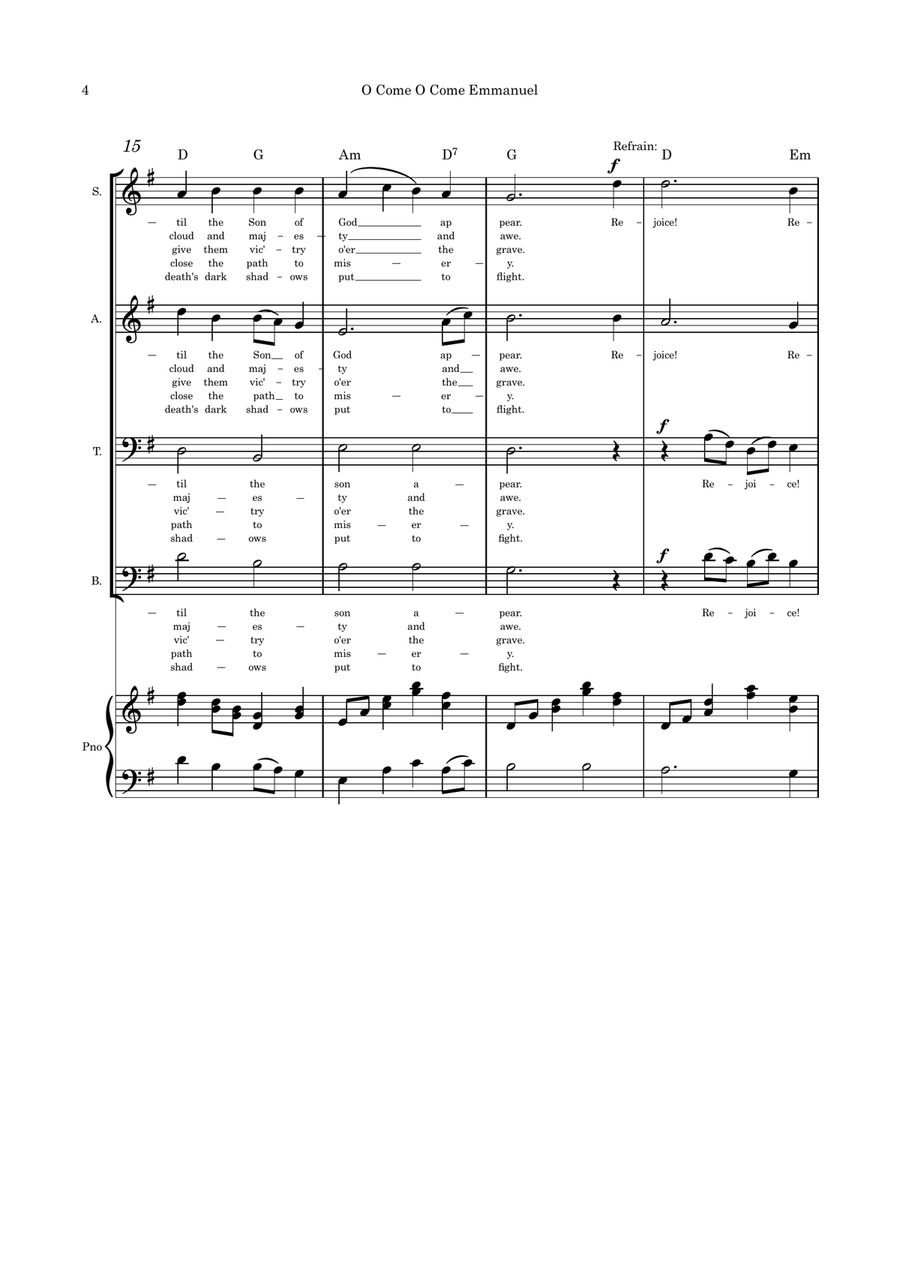 O Come O Come Emmanuel/I Heard the Voice of Jesus Say SATB and piano 4-Part scores gallery preview page 4