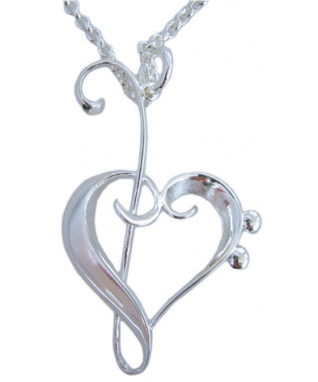 Pendant Heart Clefs Silver Plated