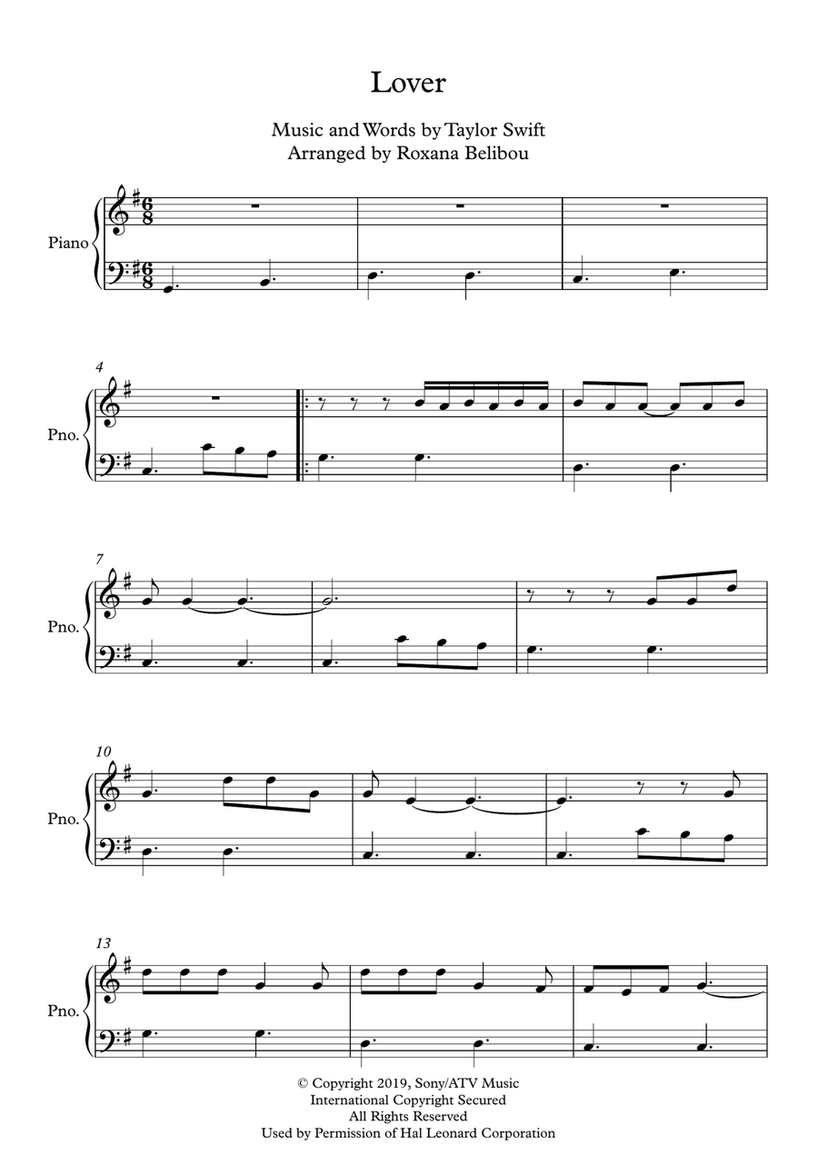 Lover Easy Piano scores gallery preview page 1
