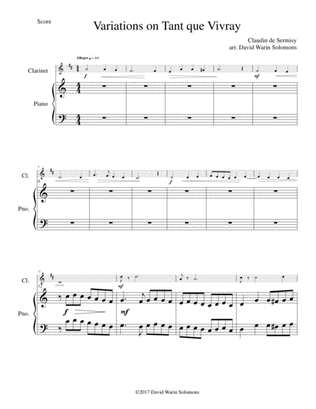 Variations on Tant que vivray for clarinet and piano