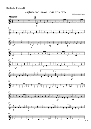 Book cover for Ragtime For Junior Brass Ensemble - Baritone Horn/Euphonium/Trombone Part (Bb)