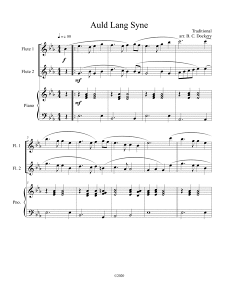 Auld Lang Syne (flute duet) with optional piano accompaniment image number null
