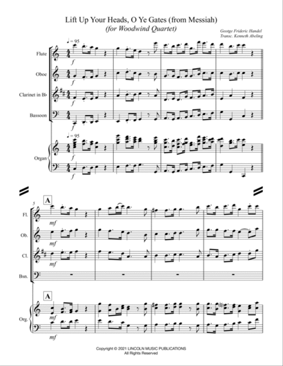 Lift Up Your Heads, O Ye Gates - from Messiah (for Woodwind Quartet & optional Organ) Woodwind Quartet scores gallery preview page 2