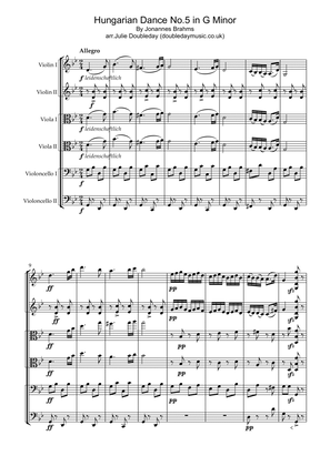 Brahms: Hungarian Dance No.5 in G Minor for String Sextet - Score and Parts