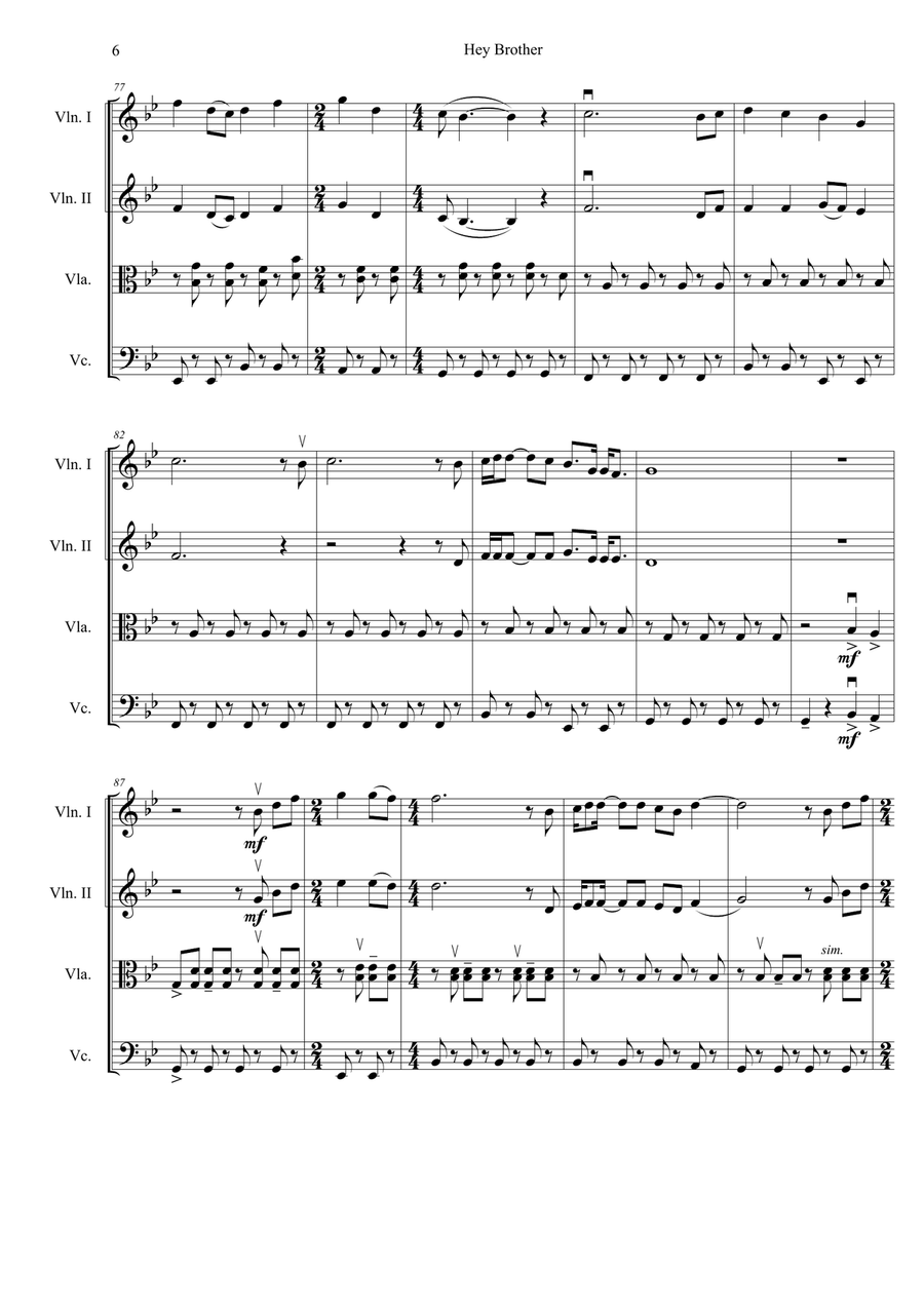 Hey Brother String Quartet scores gallery preview page 6