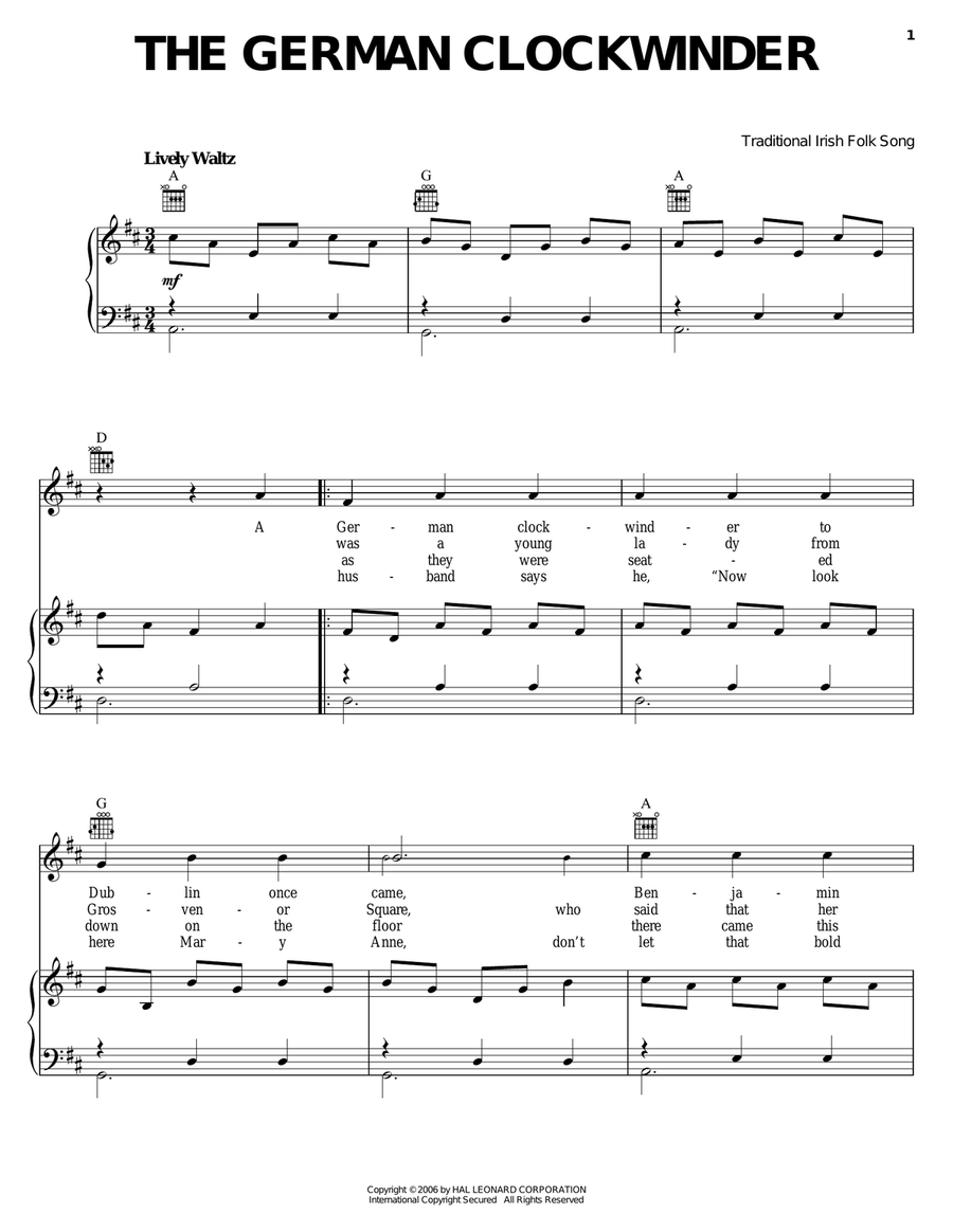 The German Clockwinder Piano, Vocal, Guitar scores gallery preview page 1