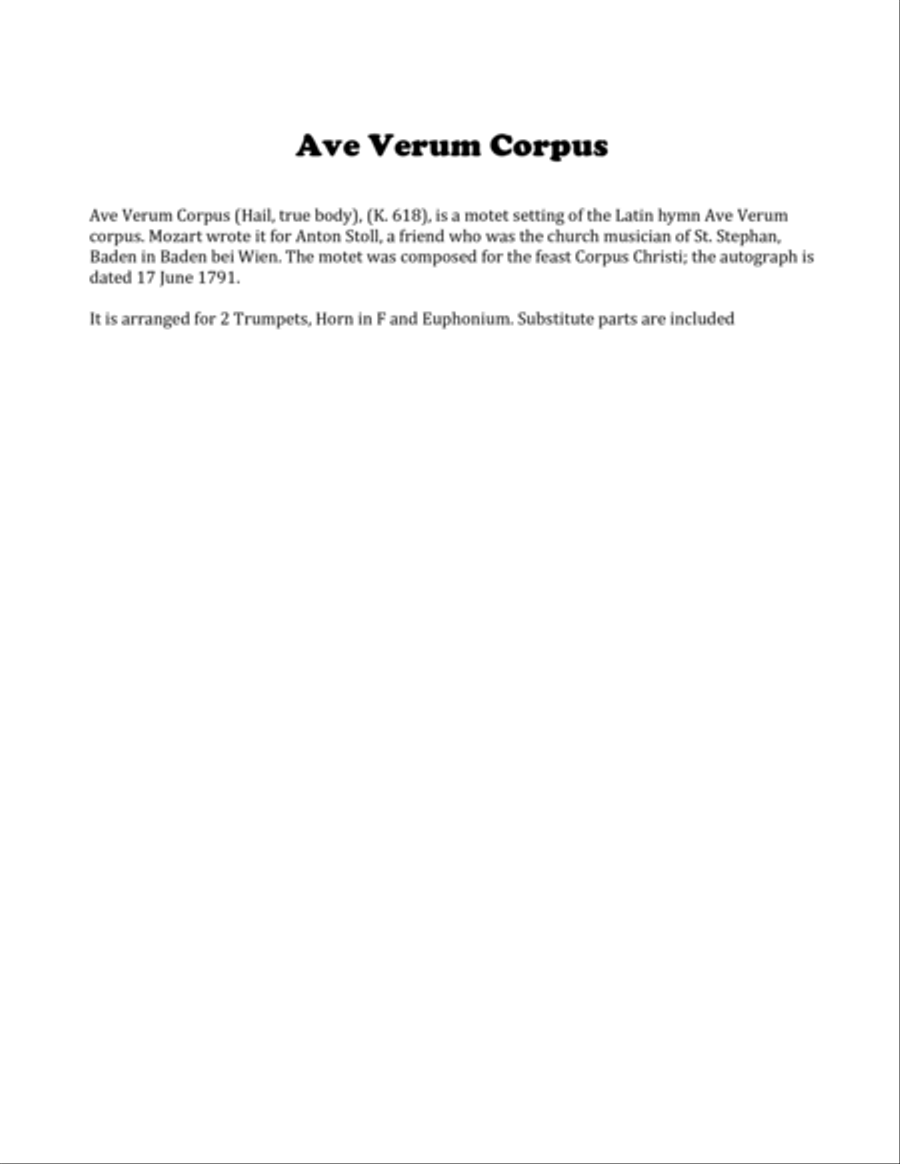 Ave Verum Corpus for Brass Quartet Brass Quartet scores gallery preview page 2
