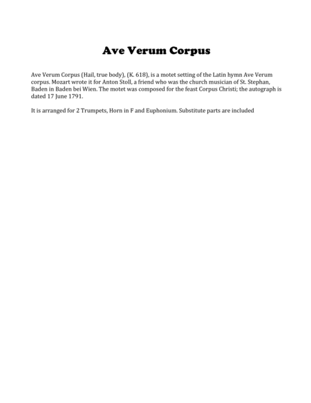 Ave Verum Corpus for Brass Quartet image number null