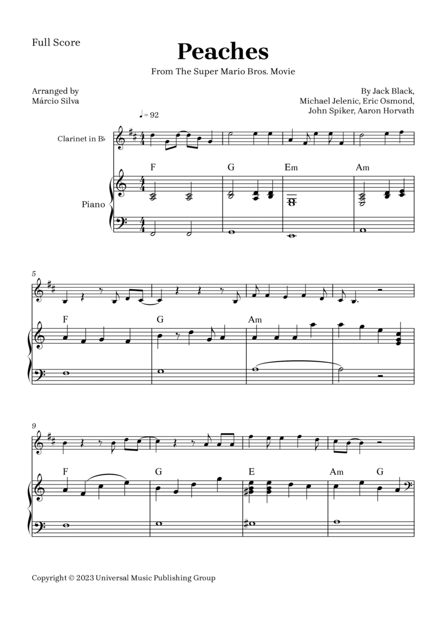Peaches B-Flat Clarinet scores gallery preview page 1