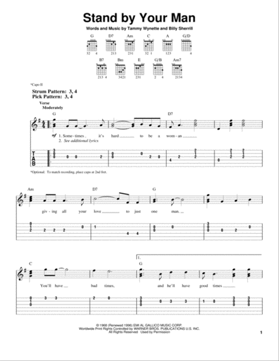 Stand By Your Man Guitar Tablature scores gallery preview page 1