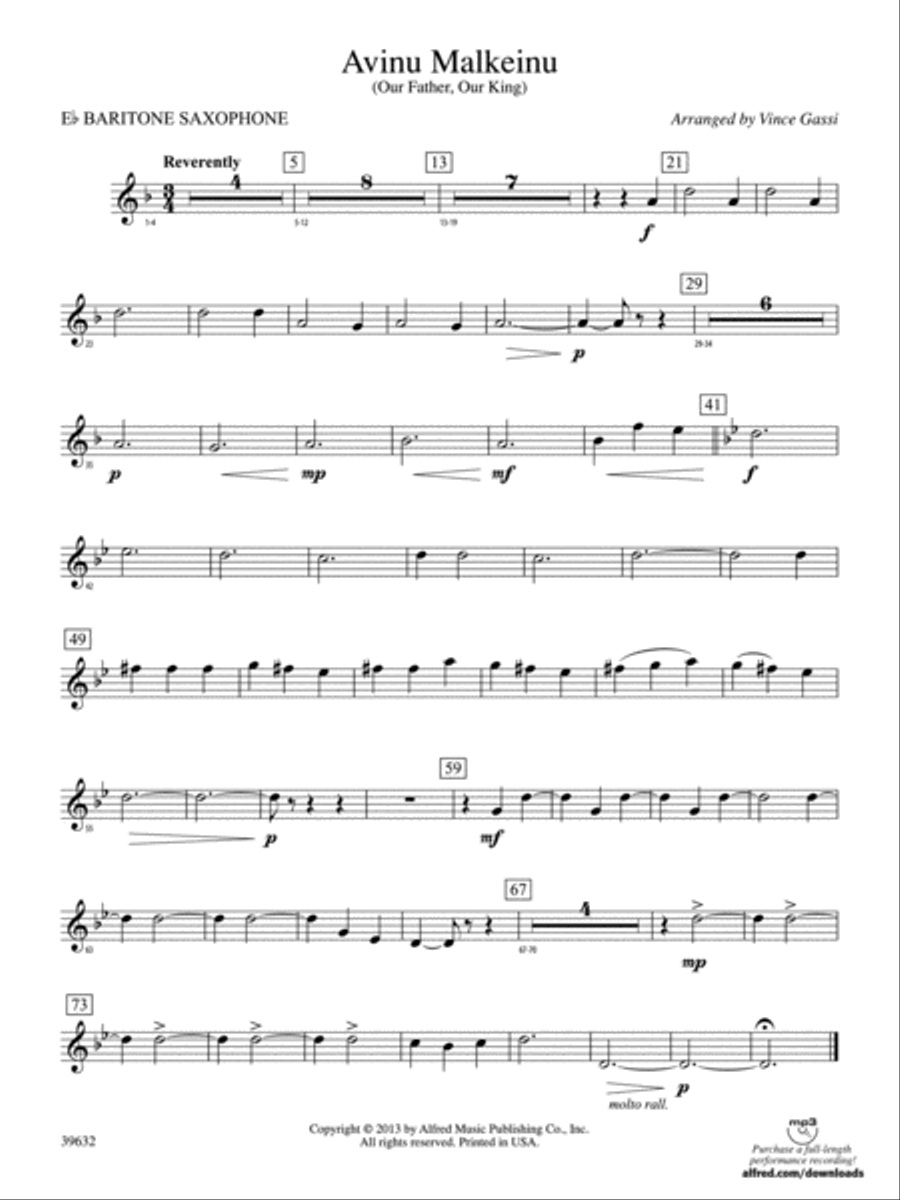 Avinu Malkeinu: E-flat Baritone Saxophone Concert Band scores gallery preview page 1