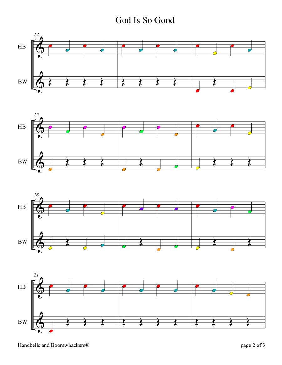 God Is So Good (for 8-note Bells and Boomwhackers with Color Coded Notes) Handbell Choir scores gallery preview page 6