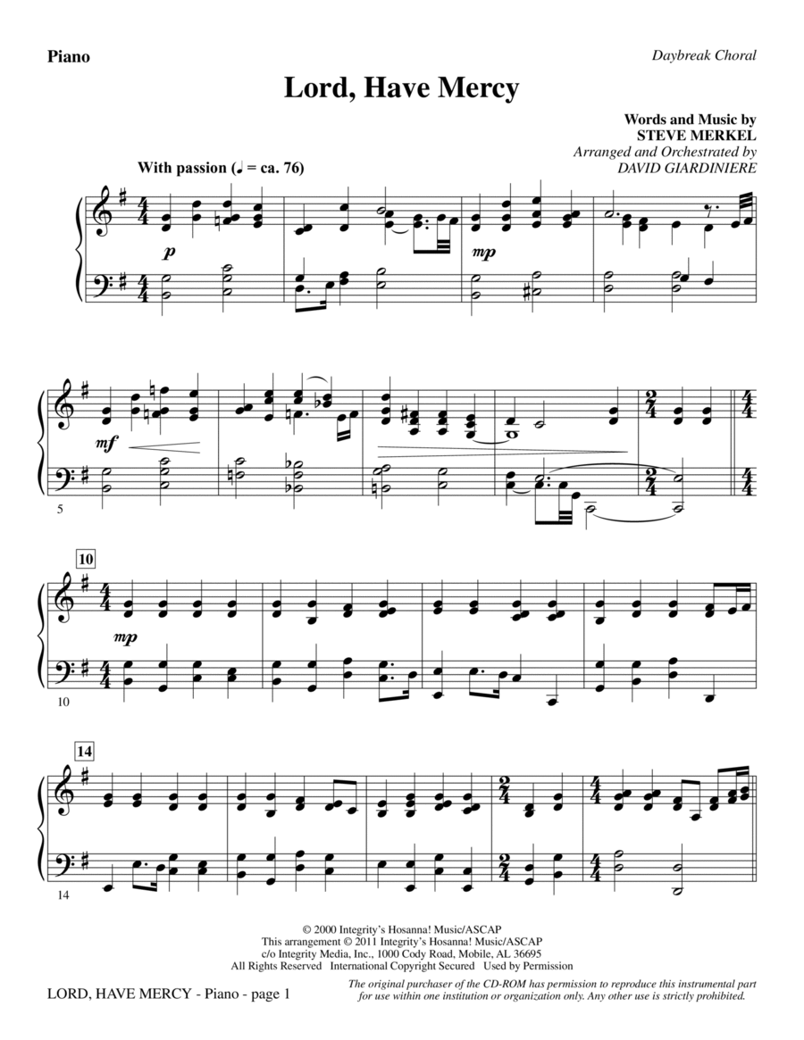 Lord Have Mercy - Piano Lord Have Mercy - Piano Choir scores gallery preview page 1