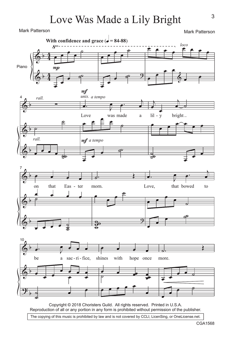 Love Was Made a Lily Bright by Mark Patterson Unison Choir - Digital Sheet Music page 3