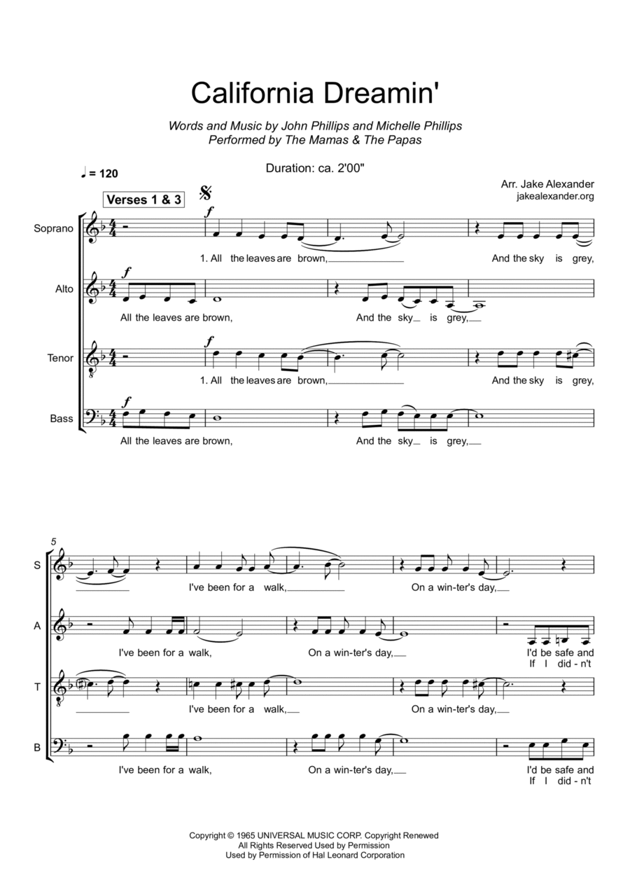 California Dreamin' 4-Part scores gallery preview page 1