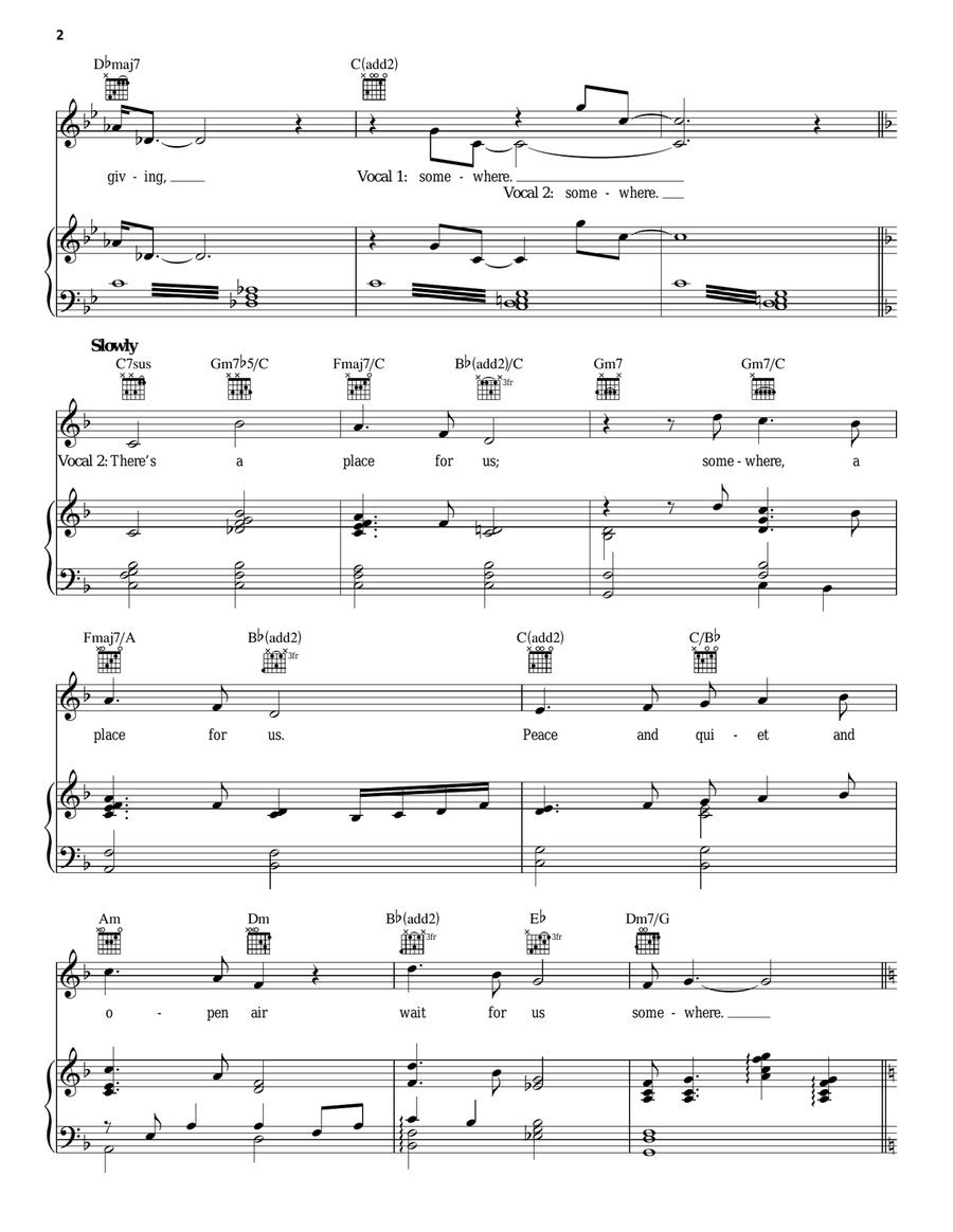 Somewhere Piano, Vocal, Guitar scores gallery preview page 2