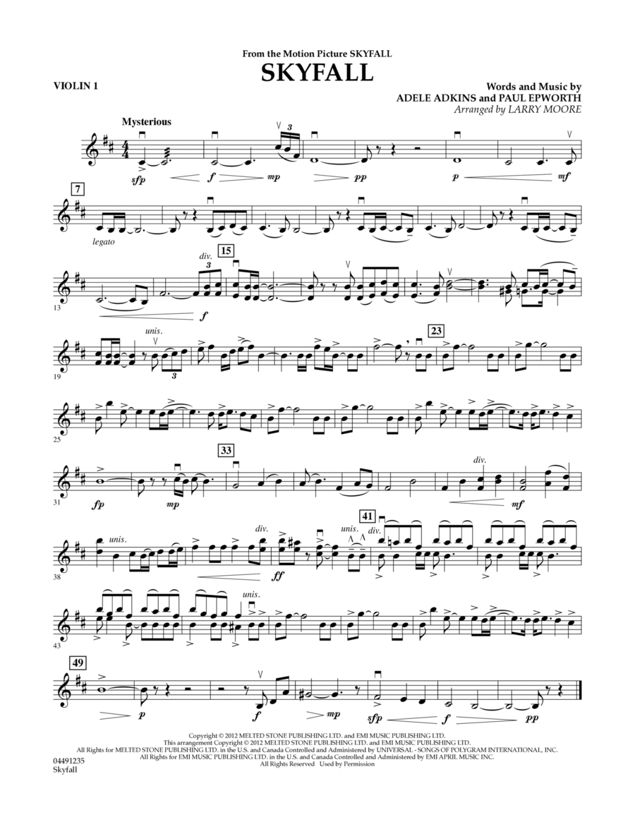 Skyfall - Violin 1 Orchestra scores gallery preview page 1