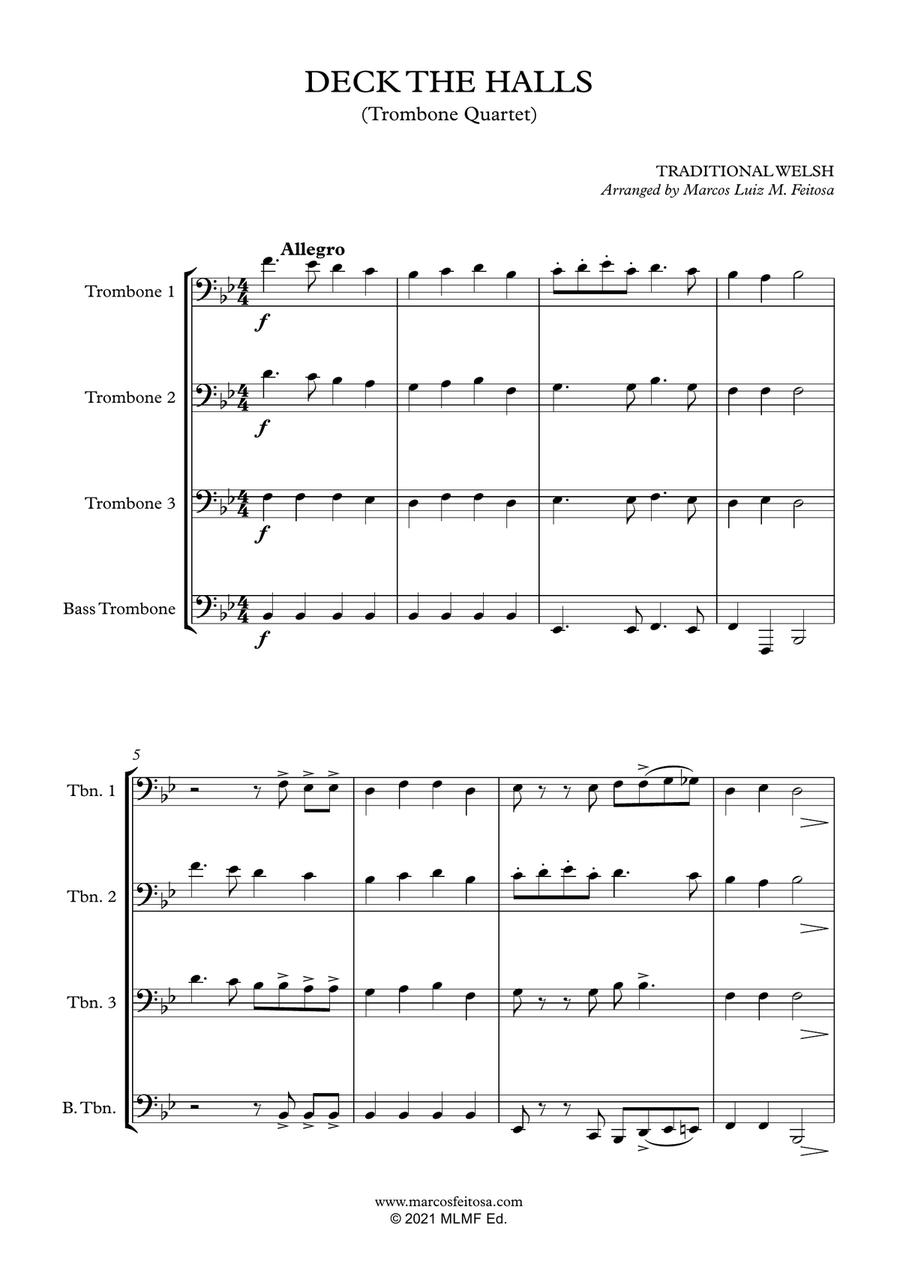 Deck The Halls - Trombone Quartet Brass Quartet scores gallery preview page 3