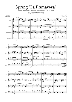 Book cover for "Spring" (La Primavera) by Vivaldi - Easy version for WOODWIND QUARTET