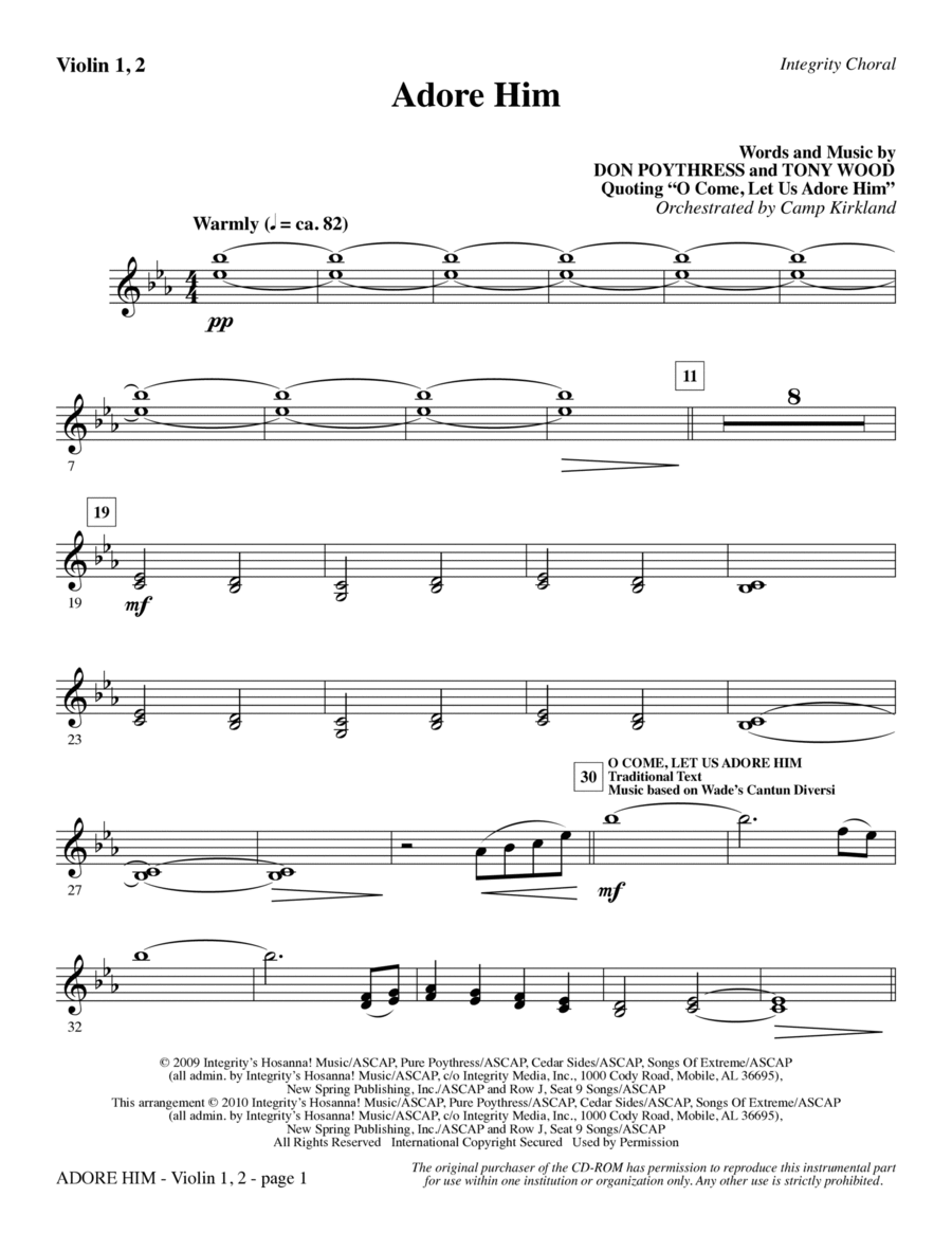 Adore Him - Violin I & II Choir scores gallery preview page 1