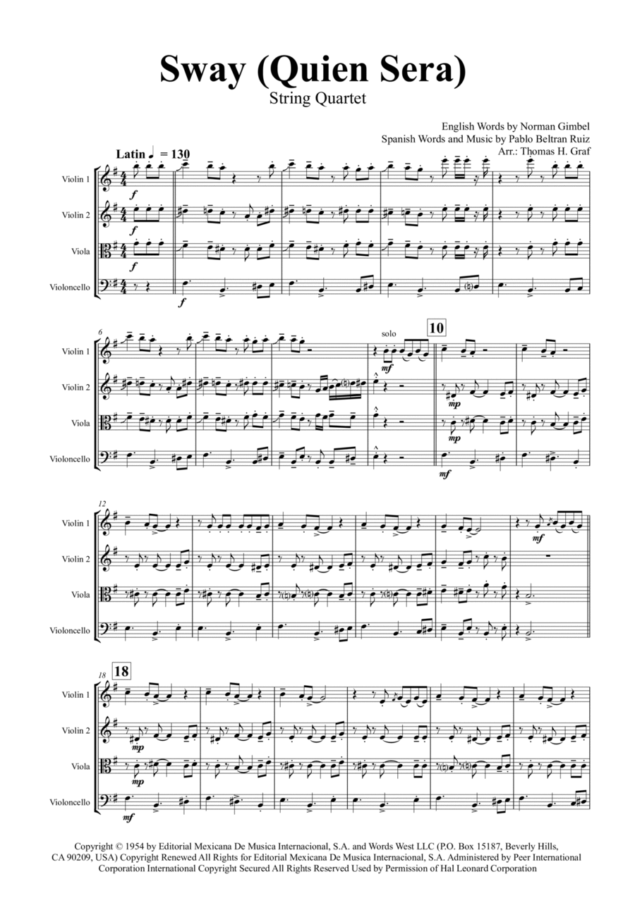 Sway (quien Sera) String Quartet scores gallery preview page 1