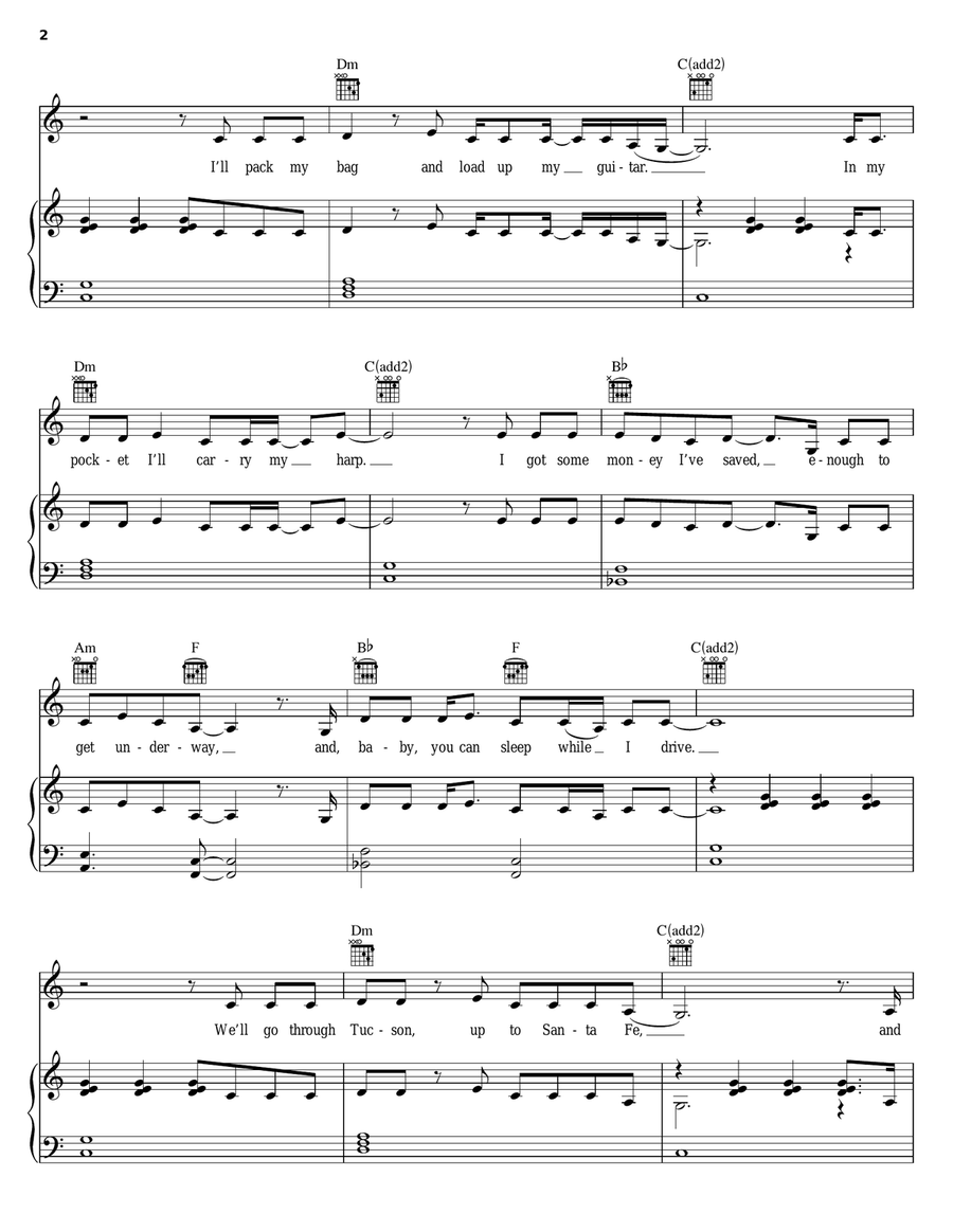 You Can Sleep While I Drive Piano, Vocal, Guitar scores gallery preview page 2