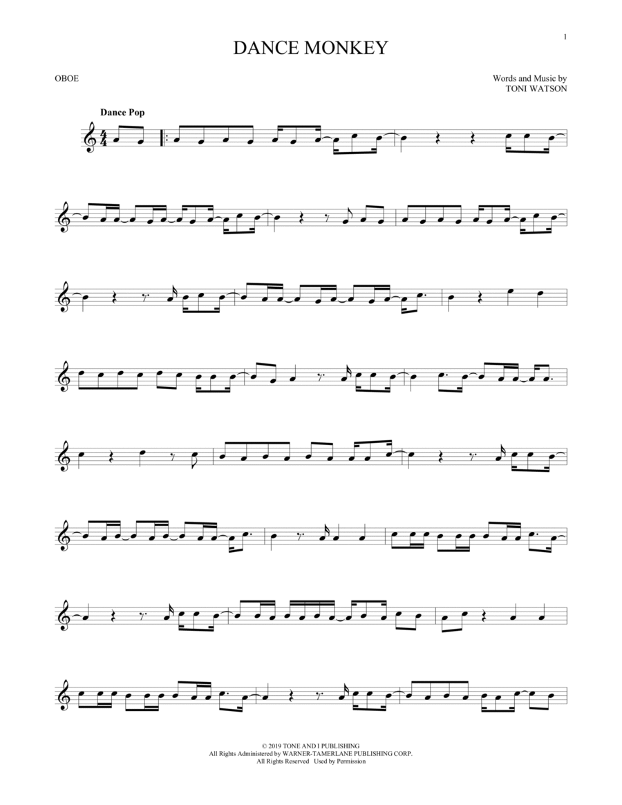 Dance Monkey Dance Monkey Oboe Solo scores gallery preview page 1