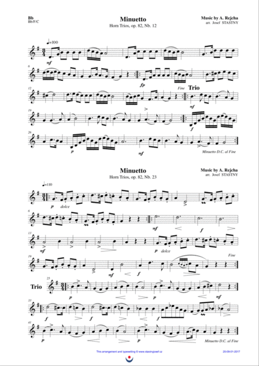 Horn Trios, Nb. 12 MENUET and Nb. 23 MENUET Brass Trio scores gallery preview page 3