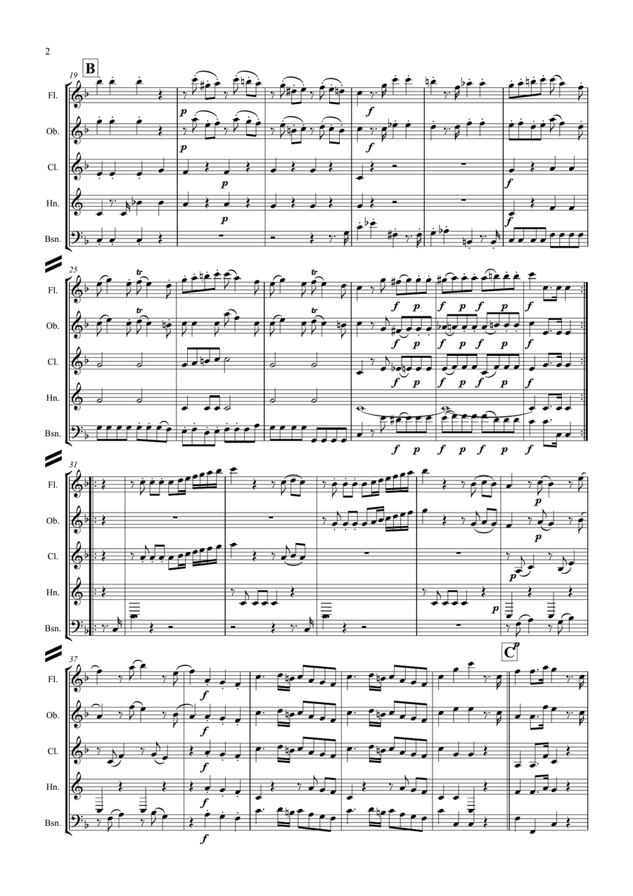Mozart: Divertimento No.8 in F K213 - wind quintet Woodwind Quintet scores gallery preview page 3