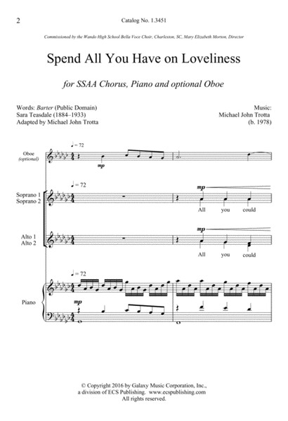 Spend All You Have On Loveliness from For a Breath of Ecstasy (Downloadable Choral Score)