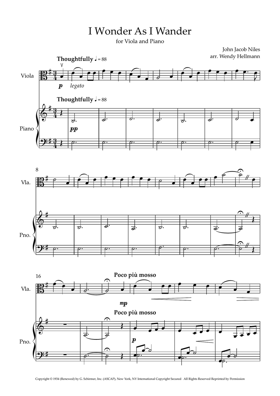 I Wonder As I Wander Viola scores gallery preview page 1