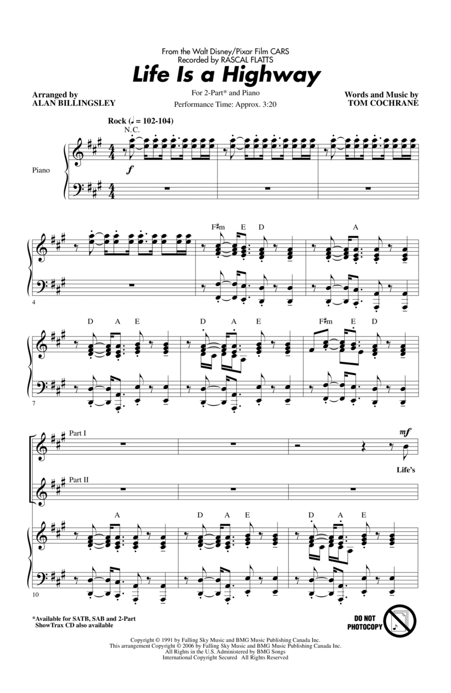 Life Is A Highway (from Cars) (arr. Alan Billingsley) 2-Part scores gallery preview page 1